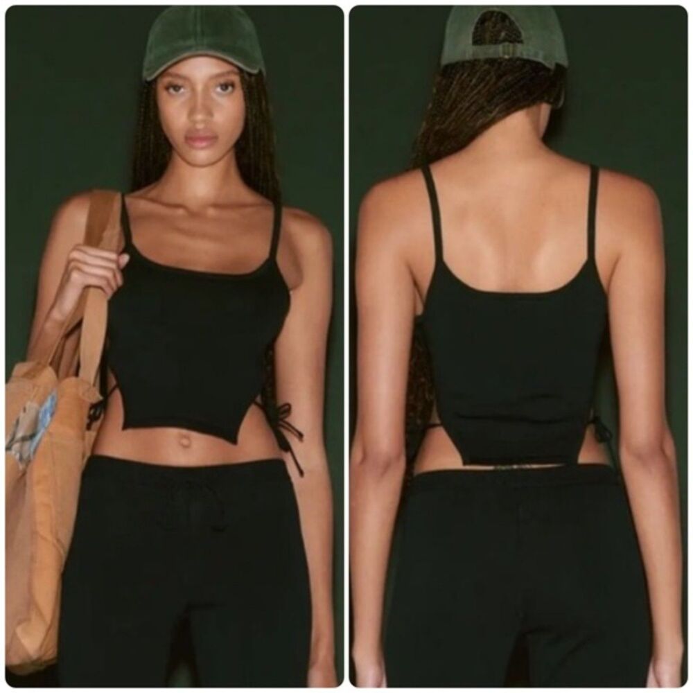 I.AM.GIA Fiorenza Side Tie Cropped Cami Tank Top Black Size Large